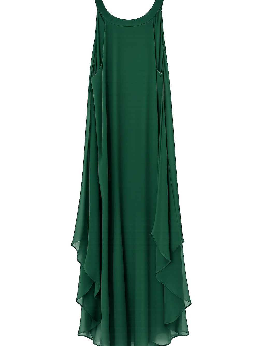 Paperdoll Sleeveless Emerald Green Layered Maxi Dress